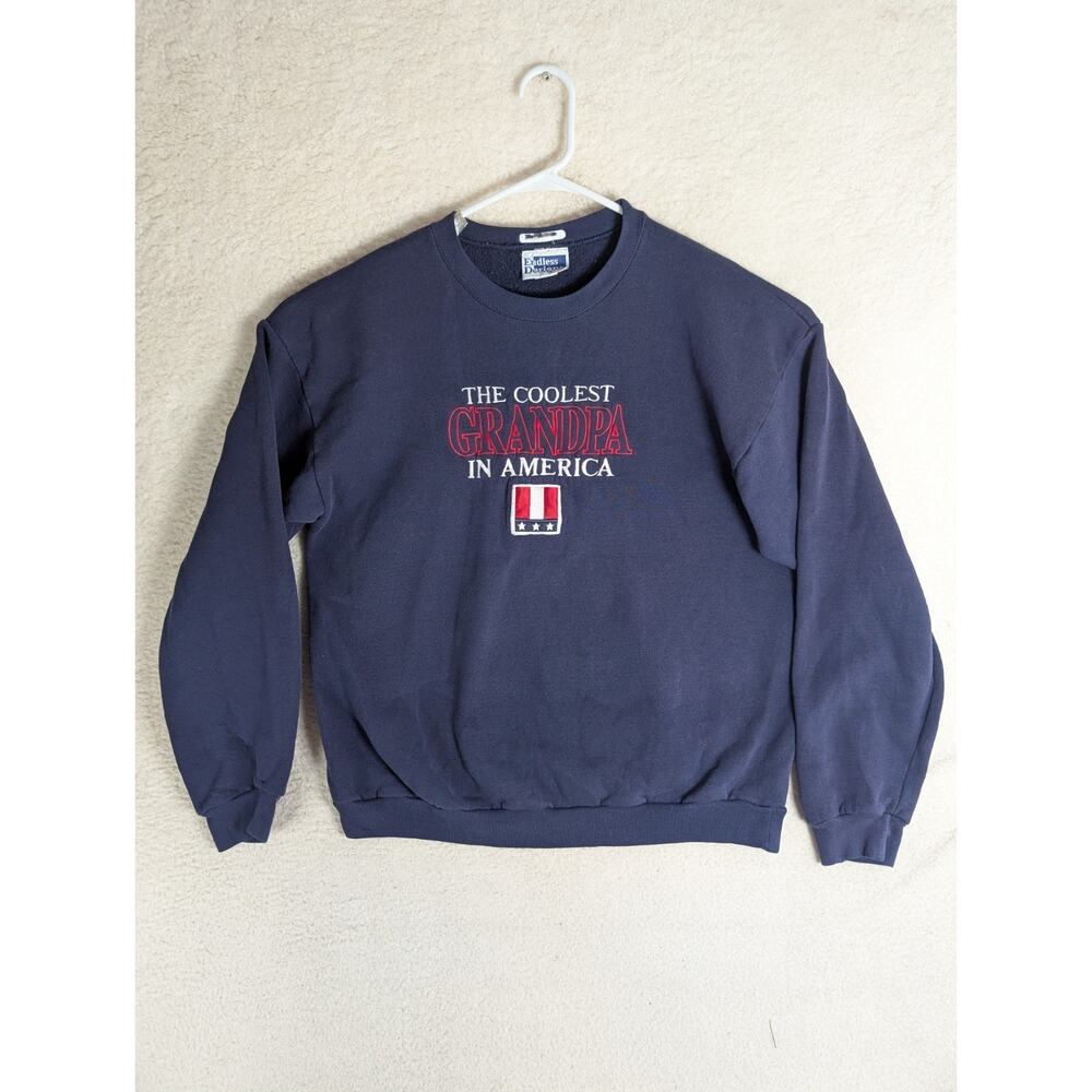 Vintage Grandpa Sweatshirt Mens Large Blue Crewneck Coolest Grandpa USA Made